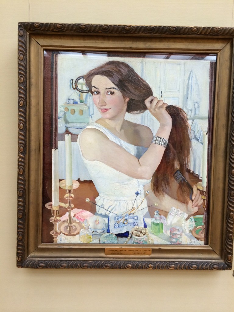 Painting of girl combing hair